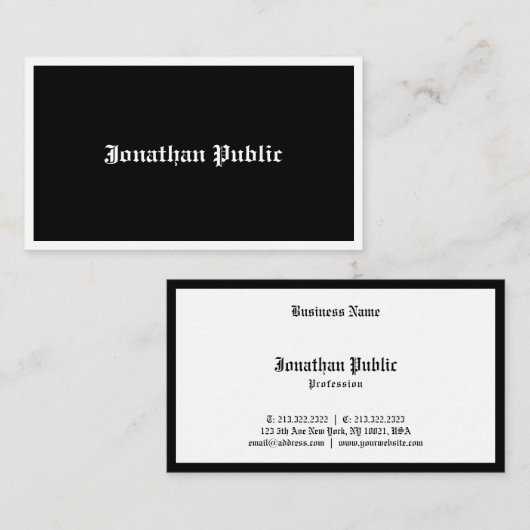 白黒の書道エレガントスクリプトトレンディー 名刺 (正面/裏面)