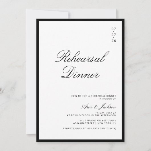 白黒の書道エレガントリハーサルディナー 招待状 (正面)