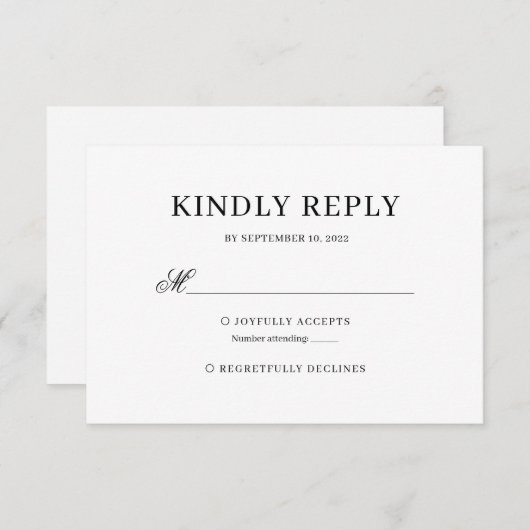 白黒の書道クラシック結婚式の出欠 出欠カード (正面/裏面)