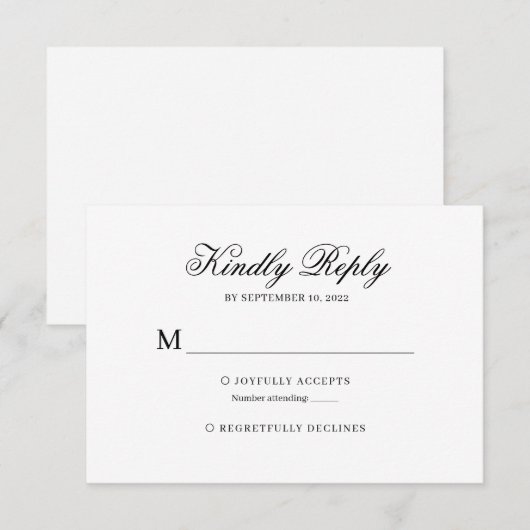 白黒の書道クラシック結婚式の出欠 出欠カード (正面/裏面)