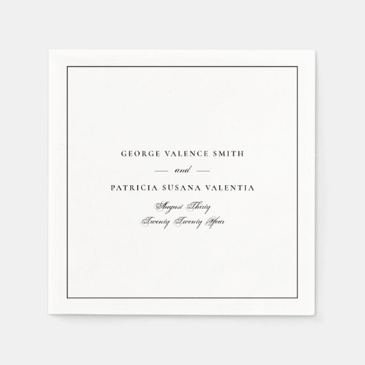 白黒の書道クラシック額枠結婚の スタンダードカクテルナプキン (正面)