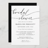 白黒の書道スクリプトブライダルシャワー 招待状 (正面/裏面)