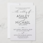 白黒の書道タイポグラフィの写真結婚 招待状 (正面)