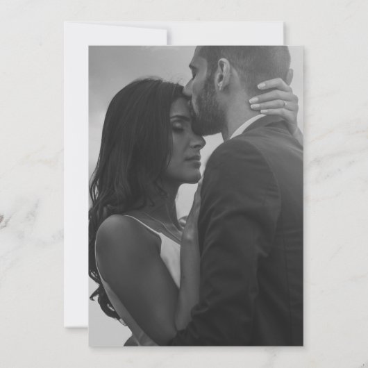 白黒の書道タイポグラフィの写真結婚 招待状 (裏面)