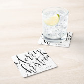 白黒の書道メリーシンプルクリスマス スクエアペーパーコースター (インサイチュ)