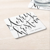 白黒の書道メリーシンプルクリスマス スクエアペーパーコースター (アングル)