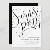 白黒の書道モダン驚きパーティー 招待状 (正面/裏面)