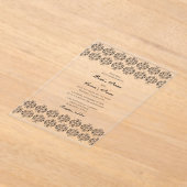 白黒の書道ヴィンテージダマスコウェディング アクリル招待状 (レイダウン)