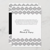 白黒の書道ヴィンテージダマスコウェディング サンキューカード (正面/裏面)