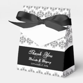白黒の書道ヴィンテージダマスコウェディング フェイバーボックス