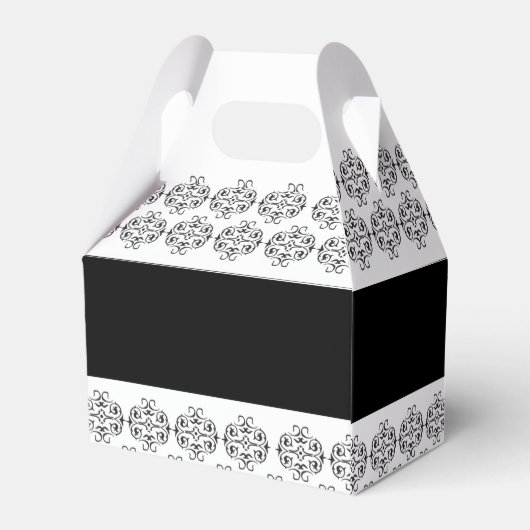 白黒の書道ヴィンテージダマスコウェディング フェイバーボックス (裏面サイド)