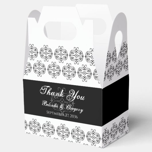 白黒の書道ヴィンテージダマスコウェディング フェイバーボックス (オープン)