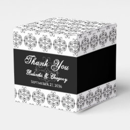 白黒の書道ヴィンテージダマスコウェディング フェイバーボックス