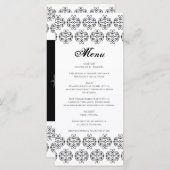 白黒の書道ヴィンテージダマスコウェディング メニュー (正面/裏面)