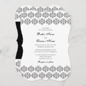 白黒の書道ヴィンテージダマスコウェディング 招待状 (正面/裏面)