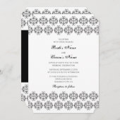 白黒の書道ヴィンテージダマスコウェディング 招待状 (正面/裏面)