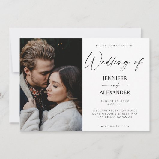 白黒の書道写真のシンプル 招待状 (正面)