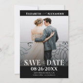 白黒の書道写真日付の保存 招待状 (正面)