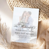 白黒の書道台本の写エレガント真 招待状