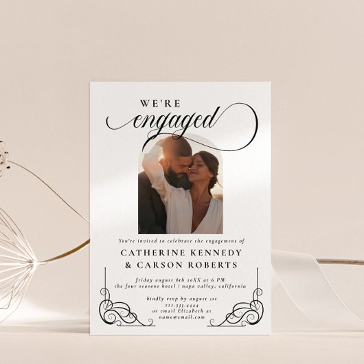 白黒の書道婚約パーティ 招待状