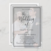 白黒の書道用結婚の写真  招待状 (正面/裏面)