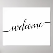 白黒の書道結婚の「ようこそ」サイン ポスター (正面)