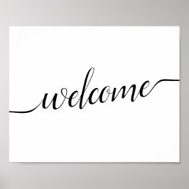 白黒の書道結婚の「ようこそ」サイン ポスター