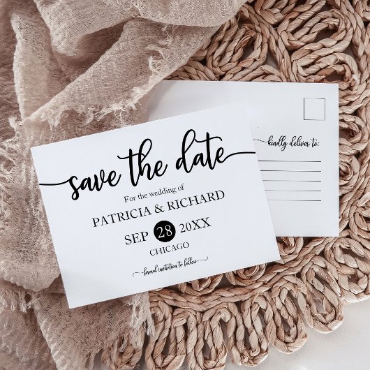 白黒の書道結婚式の日付を保存 ポストカード