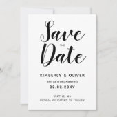 白黒の書道結婚式の日付を保存 招待状 (正面)