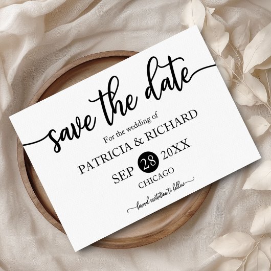 白黒の書道結婚式の日付を保存 招待状