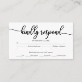 白黒の書道結婚式RSVP エンクロージャーカード (正面)