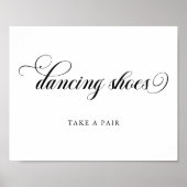 白黒の書道踊りシューズサイン ポスター (正面)