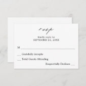 白黒の書道4いいえ食事RSVPカード 出欠カード (正面/裏面)