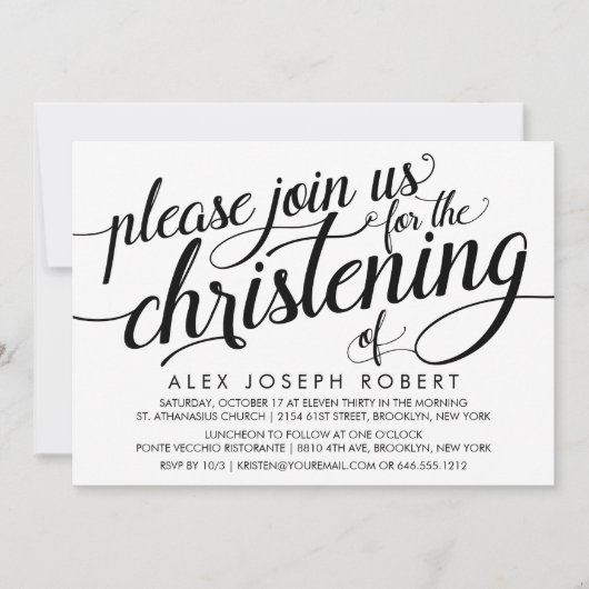 白黒の書道《キリスト教》洗礼式や命名式招待状 招待状 (正面)