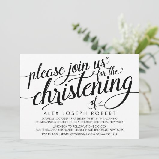 白黒の書道《キリスト教》洗礼式や命名式招待状 招待状 (スタンド正面)