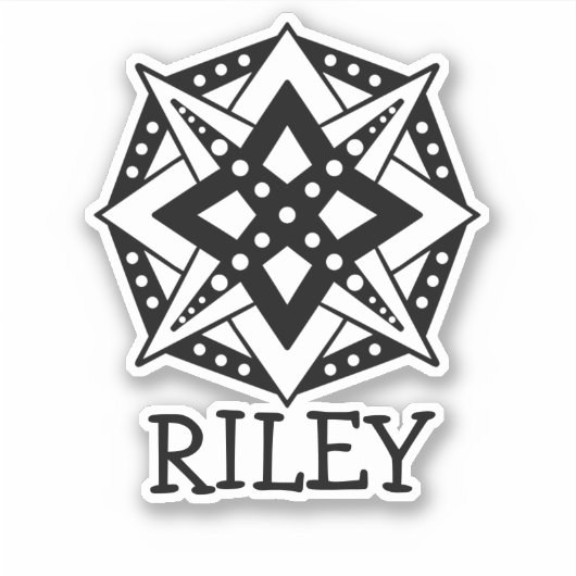 白黒の曼荼羅と名前パーソナライズされた シール (正面)