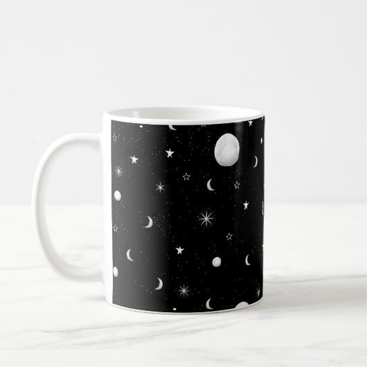 白黒の月と星 コーヒーマグカップ (左)