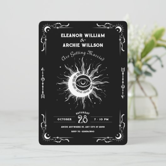白黒の月の太陽タロットシレ結婚ンツ 招待状 (スタンド正面)