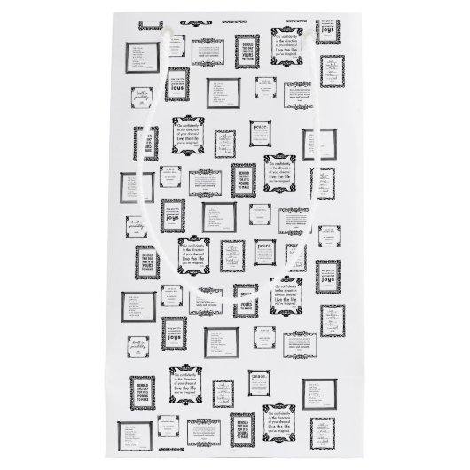 白黒の有名な額縁引用文パターンバッグ スモールペーパーバッグ (正面)