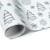 白黒の木々の雪が緑のクリスマス ラッピングペーパー (ロールコーナー)