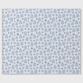 白黒の木々の雪が青いクリスマス ラッピングペーパー (フラット)