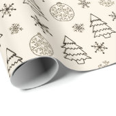白黒の木々の雪の結晶イエロークリスマス ラッピングペーパー (ロールコーナー)