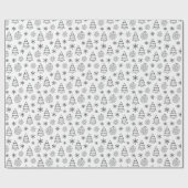 白黒の木々の雪の結晶クリスマス ラッピングペーパー (フラット)