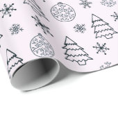 白黒の木々の雪の結晶ピンクのクリスマス ラッピングペーパー (ロールコーナー)