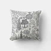 白黒の木々イラストレーション手描きアート クッション (正面)