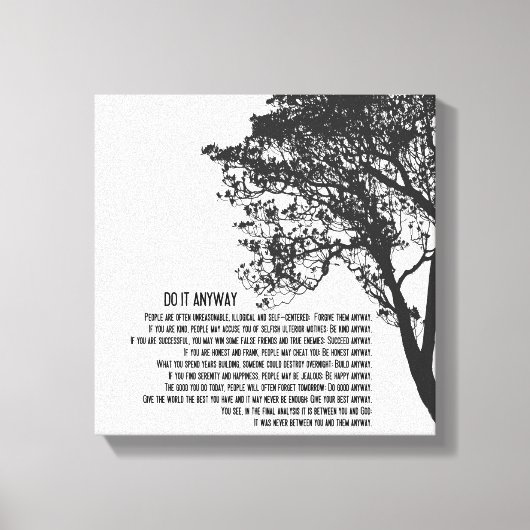 白黒の木がとにかく行う キャンバスプリント (正面)