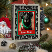 白黒の木で囲まれたペットの写真と名前 メタルオーナメント