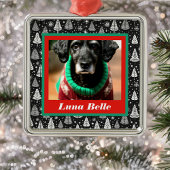 白黒の木で囲まれたペットの写真と名前 メタルオーナメント