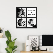 白黒の木と葉のセット – オリジナルポスター ポスター (ホームオフィス)