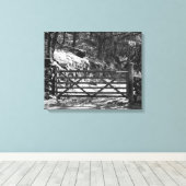 白黒の木と門の風景 キャンバスプリント (インサイチュ (ウッドフロア))